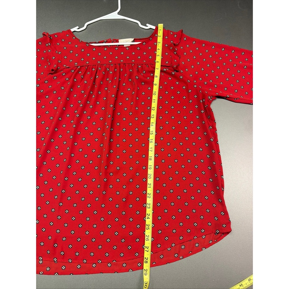 Loft Outlet Womens Red Geometric Diamond Print Ruffle Shoulder Blouse XL - Picture 6 of 8